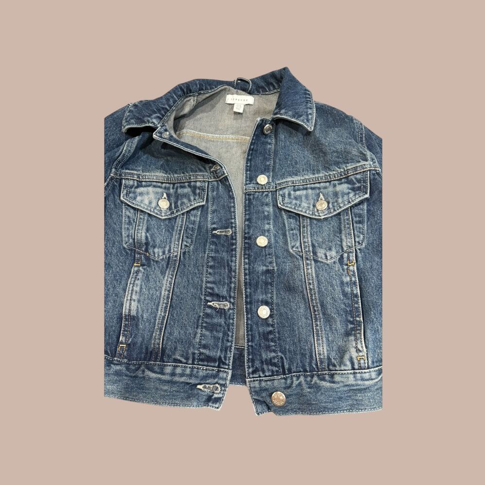 Topshop Cropped Denim Jacket Medium Wash Size 6 - Picture 5 of 6